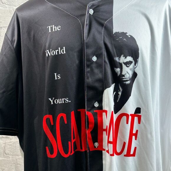 Scarface Movie ButtonUp Jersey Mens 4X The World Is Yours Tony Montana Al Pacino - Picture 2 of 7